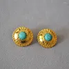 Stud Earrings European And American French Court Medieval Style Inlaid Imitation Pearl Turquoise Disc Exaggerated Female