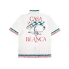 Casablanca Rose Fairy Tale Castle Print Loose Casual Short Sleeve Shirt Set för män och kvinnor Knapp upp skjorta