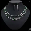 Earrings Necklace Set Korean Style Three Layers Choker Luxury Cz Teardrop Statement Bridal Jewelry Drop Delivery Sets Dhgarden Dhw9C