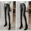 Women's Pants 2023 Women Autumn Winter Stretchy Slim PU Female Pencil Faux Leather Long High Waist Skinny Trousers T581