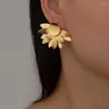 Kolczyki stadnonowe Lotus Tide Metal Fashion Sweet Style Gold Patled Petal Frosted Flower for Women Jewelry