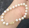 Chaînes 7.5-8inch Charmant Akoya Naturel 9-10mm Bracelet Perle Blanche Fermoir 14kp