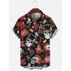 Mäns avslappnade skjortor Vintage Rose Skull Hawaiian Short Sleeve Beach Shirt for Men Party Travel