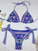 Traje de baño para mujer 2023 Sexy Halter Lace Up Print mujeres dos piezas traje de baño conjunto brasileño playa trajes de baño cintura alta ropa de playa Bikini