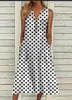 Casual Dresses Elegant Polka Dot Sleeveless Pockets Dress for Women 2023 Summer V-Neck randig Loose Office Lady Button Chic Midi