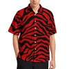 Men's Casual Shirts Black Red Zebra Stripe Loose Shirt Men Vacation Animal Print Novelty Hawaii Design Short Sleeve Harajuku Blouses