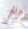 Pink 289 Sandals High-end Women Butterfly Metal Stiletto Heel Metallic Cut-outs Pumps Bling Crystal Celebrity Wedding Shoes 230807 Lic 351 lic