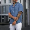 Men's Casual Shirts 2023 Solid Color Imitation Denim Shirt Short Sleeve T-shirt Loose Top