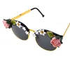 Sonnenbrille Mode DIY Luxus Damen Cat Eye Mädchen Retro Blume Blätter Brillen Frauen Handgemachte Legierung Runde Strand Sonnenbrille