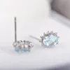 Stud ITSMOS Natural 14ct Ocean Blue Topaz Oval Pave CZ Earrings Sterling Silver Gemstone Studs Earring Lover Jewerly for Women Gift 230807