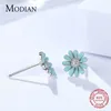 Stud Modian coloré fleur émail marguerite boucles d'oreilles pour fille réel 925 en argent Sterling mode élégant clair Zircon Fine bijoux 230807