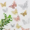 Stickers Muraux 12 Pcs Creusé 3D Papillon Autocollant Or Rose Argent Coloré Verre Fenêtre Papier Brillant Accueil Année Décorations 230808