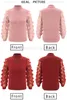 Kvinnor Turtleneck Mesh Flower Long Sheer Sleeve Sweater Top Pullover Blus Shirt T230808