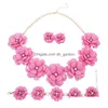 Boucles d'oreilles Collier Ensemble Belle Fleur Rose Bijoux Fantaisie Perles Africaines Nigérian Drop Delivery Sets Dhgarden Dhw3F