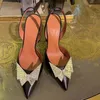 leather sandals Ladies real 2024 7CM goblet high heel pointed toe pillage buckle diamond SHOES party PVC transparent wedding American Europe Bowtie siz 34-45