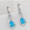 Hoop Earrings Cute Water Drop Stone Earring Pink Crystal Blue Zircon Wedding For Women Silver Color Tassel Jewelry Party Present
