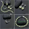 Earrings Necklace Set 925 Sier For Women Party Decoration Olive Green Cubic Zirconia Earrings/Bracelet/Necklace/Pendant/Ri Dhgarden Dhtab