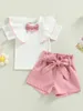 Clothing Sets Baby Girl Floral Print Romper With Matching Headband Sleeveless Ruffled Bodysuit Bowknot Hair Accessory