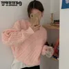 Women's Sweaters Sweet Pink Knitted Fried Dough Twist Women Sweater Thickened Pullover Pull Jumper Preppy Style Irregular Design Long Sleeve Top 230807