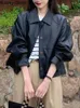 Kvinnor läder faux koreansk mode trend beskuren jacka kvinnor high street svart punk pu coat streetwear tunt vintage casual blazers hkd230808