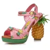 Skriv ut ananas 485 Open-Toe Pink Summer Platform Sandaler Söta high-heel spänne strappy Women Shoes Lovely Sandalias Mujer 230807 701