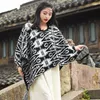 Scarves 2023 Spring And Autumn Ethnic Style Black White Ink Shawl Women's Sunscreen Cloak Dali Travel Wear