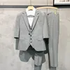 Costumes pour hommes costume à manchette mi-longue (pantalon gilet blazer) mode affaires tendance beau Blazer à manches sept points trois pièces