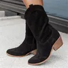 707 Women Winter Autumn Mid-heel Mid-calf Ethnic Lady Fashion Pointed Toe Big Size Low-cut Female Western Boots 230807 a