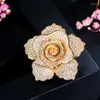 Brooches ThreeGraces Vintage Micro Cubic Zirconia Paved Gold Color Cute Flower Shape For Ladies Fashion Costume Jewelry XZ026