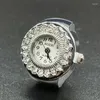 Montres de poche doigt montre à Quartz Mini petit élastique bande alliage femme anneaux bijoux horloge femmes diamant incrustation bague en or Rose