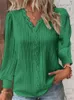 Women's Blouses Autumn Long-sleeve V-neck Lace Stitching Shirt Elegant Office Woman And Tops 2023 Casual White Green Clothing