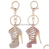 Pièces de chaussures Accessoires Cristal Talons hauts Chaussures Porte-clés Anneaux Pendentif Sac De Voiture Porte-clés Pour Femmes Fille Porte-clés Cadeau Drop Delivery