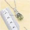 Earrings Necklace Set Olive Green Zircon Sier Color Women With Bracelet Pendant Hoop Ring Gift Box Drop Delivery Jewelry Se Dhgarden Dh2Pg