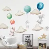 Wall Stickers Watercolor Pink Balloon Bunny Cloud for Kids Room Baby Nursery Decoration Decals Boy and Girls Gifts PVC 230808