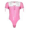 Per donna Costumi da bagno Da uomo Sissy Maid Costumi Cosplay Crossdresser Tutina In pizzo Manica a sbuffo Body Cerniera invisibile Pelle verniciata Body