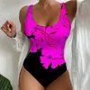 Women's Swimwear 2023 Summer Holiday Beachwear Biquini Female Pattern Print One Piece Swimsuits Fashion U Neck Backless Push Up Bodysuit