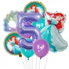 Mermaid Ariel Cartoon Balloons Princess Foil Balloon 32Inch Number Baby Girl Purple Air Baloes Birthday Party Decor Kids Toy HKD230808