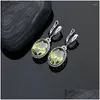 Earrings Necklace Set 925 Sier For Women Party Decoration Olive Green Cubic Zirconia Earrings/Bracelet/Necklace/Pendant/Ri Dhgarden Dhtab