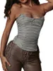 Gürtel Damen S Y2K Rüschen Off-Shoulder Bluse Verführerisches Schnür-Bustier Tube Top Offener Rücken Figurbetonte Crop Tops Trendige Streetwear