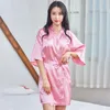 Women's Sleepwear 2023 Imitation Silk Nightgown Kimono Fashion Bride Morning Robe Thin Home Suit Colored Ding Sexy Bathrobe