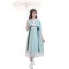 Summer Dress Women's Chinese Short Hleeved Antique Style Söt tjejens kjol
