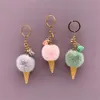 Plush Keychains Cute Plush Ice Cream Keychain With Tassel Backpack Charm Decoration Fluffy Pom Keyring For Women Girls Or Kids Xmas Gifts 230807