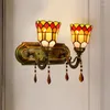 Wall Lamp European-Style Luxury Bedroom Bedside Colorful Glass Japanese-Style Retro Pastoral Home Decoration El Double-Headed