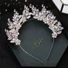 Hårklipp bröllop pannband silver guld färg kristall blomma blad tiara hårband för kvinnor brud tillbehör smycken