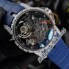 جديد 46 مم RDDBEX0796 ​​رجال أوتوماتيكي مشاهدة الهيكل العظمي الاتصال 10 OHCLOCK TOURBILLON الصلب العلبة السود