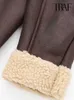 Kvinnors päls faux päls traf kvinnor mode tjock varm faux päls shearling jacka kappa vintage långärmad zip-up kvinnlig ytterkläder chic toppar hkd230727