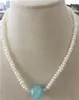 Pendant Necklaces HABITOO Pretty Natural 4-5mm White Flat Freshwater Pearl 20mm Round Green/blue/rose Jade Pandant Bead Necklace For Women