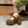 ドレスシューズLazyseal 8cm Heil Heel Mary Janes Women Shoes Platform Square Toe Patent Leather Buckle Gladiator Sandal for Ladies Plus Size 44 230807