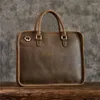 Aktentaschen Einfache Vintage Echtes Leder Herren Damen Aktentasche Arbeitshandtasche Business Laptop Schulter Messenger Bag