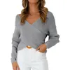 Maglioni da donna Casual da donna con scollo a V manica lunga Avvolgere sul davanti Spalle scoperte Orlo asimmetrico Pullover solido lavorato a maglia